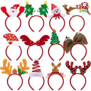 12-Pack Christmas Headbands Assorted Designs for Women, Men & Kids Party Hats
